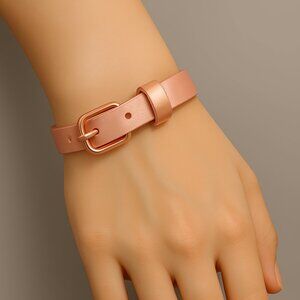 Women's  Faux Leather Buckle Wrap Bracelet – Rose Gold Tone Accent, Adjustable
